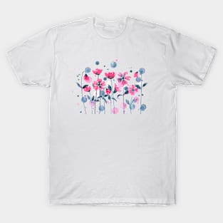 Garden of pink flowers painted with watercolors T-Shirt